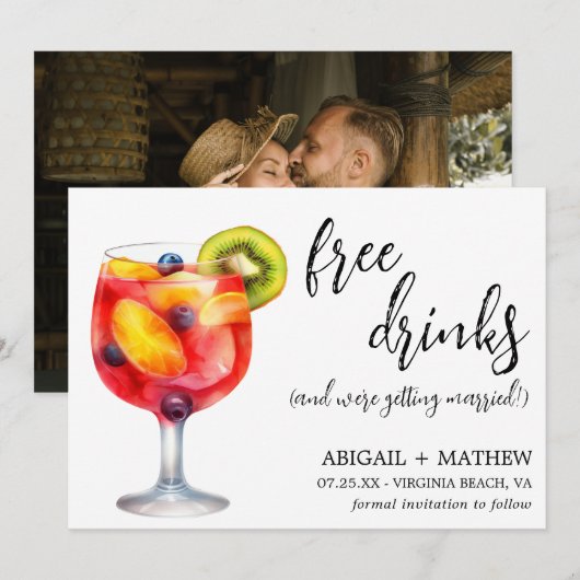 Grappige Sangria Cocktail Drink Foto Bruiloft Save The Date (Voorkant / Achterkant)