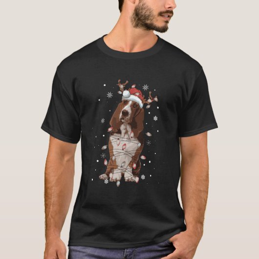 Grappige Santa Basset Hound Christmas Lights Tree  T-shirt (Voorkant)