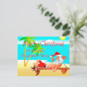 Grappige Santa Beach Kerstmis Groeten Briefkaart (Staand voorkant)
