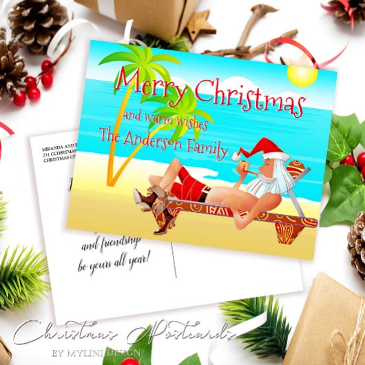Grappige Santa Beach Kerstmis Groeten Briefkaart