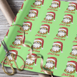 Grappige Santa Cat Cartoon gepersonaliseerd Cadeaupapier