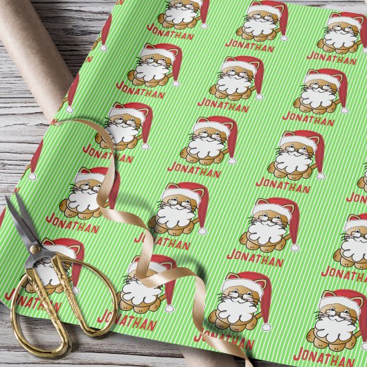 Grappige Santa Cat Cartoon gepersonaliseerd Cadeaupapier