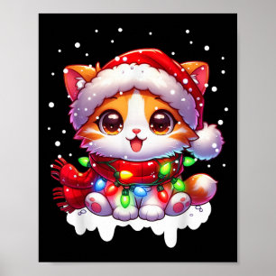 Grappige Santa Cat Tangled Up In Christmas Lights Poster