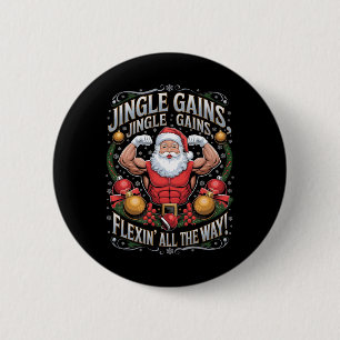 Grappige Santa Christmas Gym Workout Motivatie Fle Ronde Button 5,7 Cm