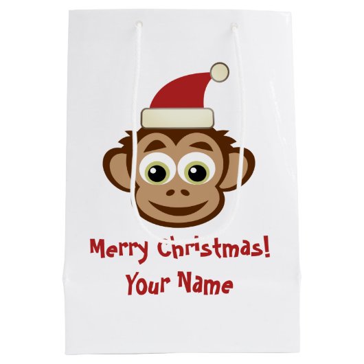 Grappige Santa Claus aap Kerstmis cadeau tassen Medium Cadeauzakje (Achterkant)