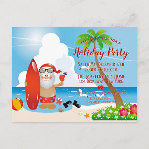 Grappige Santa Claus Beach Vakantie Party Uitnodig Briefkaart