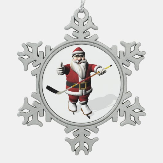 Grappige Santa Claus ijshockeyspeler Tin Sneeuwvlok Ornament (Voorkant)