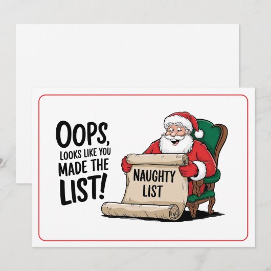 Grappige Santa Claus Naughty List Christmas Design Feestdagenkaart (Voorkant / Achterkant)