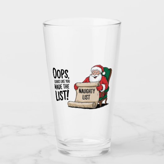 Grappige Santa Claus Naughty List Christmas Design Glas (Voorkant)
