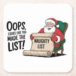 Grappige Santa Claus Naughty List Christmas Design Kartonnen Onderzetters