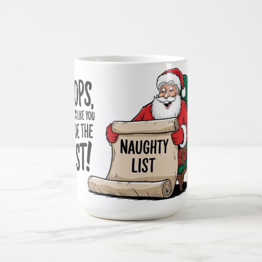 Grappige Santa Claus Naughty List Christmas Design Koffiemok (Center)