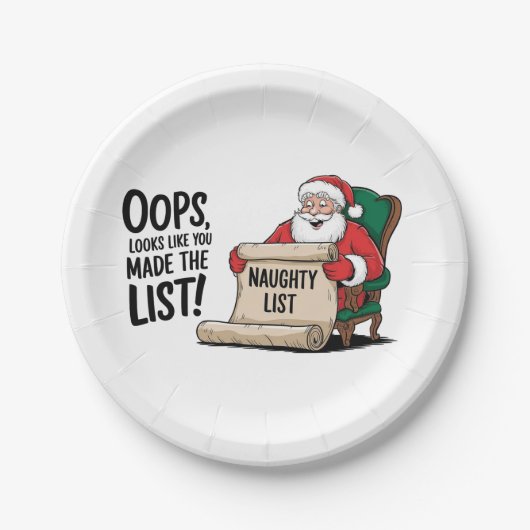 Grappige Santa Claus Naughty List Christmas Design Papieren Bordje (Voorkant)