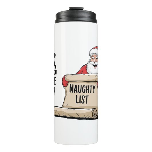 Grappige Santa Claus Naughty List Christmas Design Thermosbeker (Voorkant)