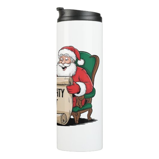 Grappige Santa Claus Naughty List Christmas Design Thermosbeker (Geroteerd rechts)