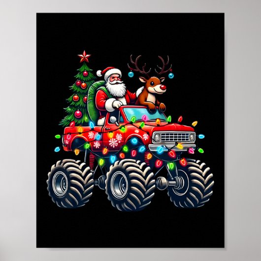 Grappige Santa Claus Rendier Rijden Monster Truck  Poster (Voorkant)
