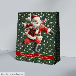 Grappige Santa Claus Schaatsen Vakantie Gift Bag Medium Cadeauzakje