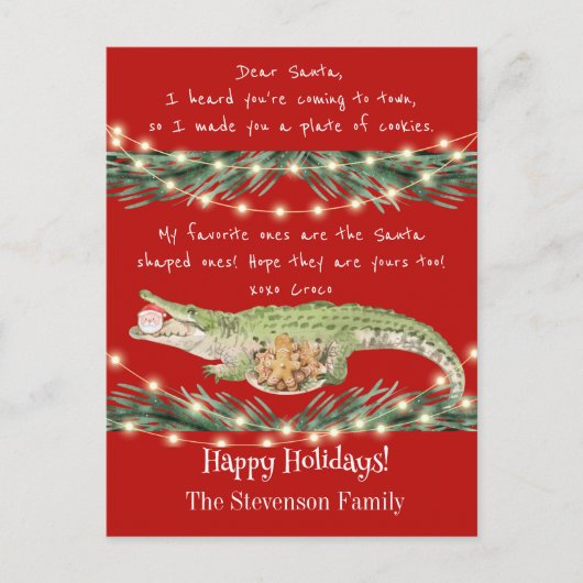 Grappige Santa Cookies Rode Feestelijke Gator Feestdagenkaart (Voorkant)