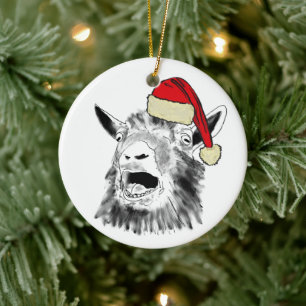 Grappige Santa Geit Schreeuwt Keramisch Ornament