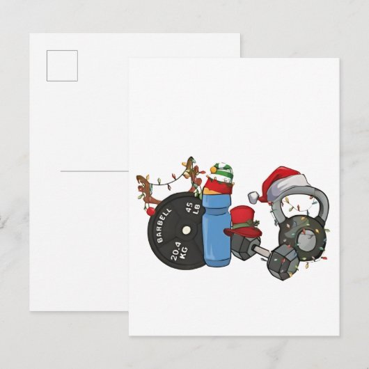 Grappige Santa Gewichtheffen Dumbbells Gym Kerstmi Uitnodiging Briefkaart (Voorkant / Achterkant)