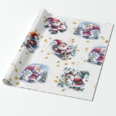 Grappige Santa Gnomes & gouden sterren Cadeaupapier (Uitgerold)