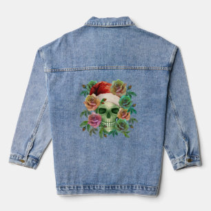 GRAPPIGE SANTA GROENE SCHEDEL EN KERSTBLOEM DENIM JACKET