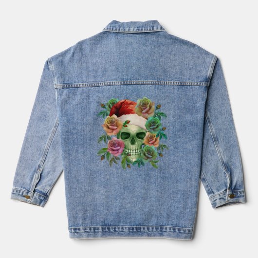 GRAPPIGE SANTA GROENE SCHEDEL EN KERSTBLOEM DENIM JACKET (Achterkant)