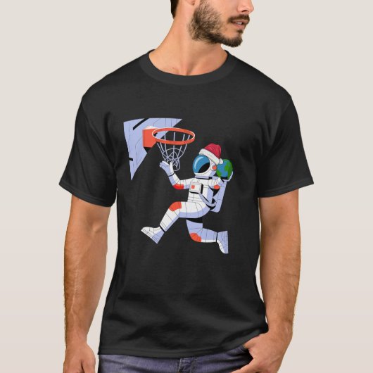 Grappige Santa Hat Astronaut Dunking Earth Basketb T-shirt (Voorkant)