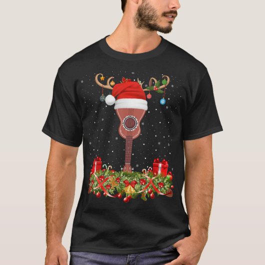 Grappige Santa Hat Raindeer Ukulele Gitaar Kerstmi T-shirt (Voorkant)