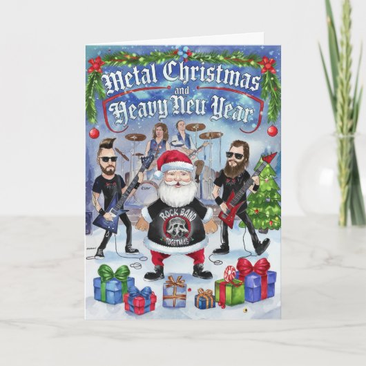 Grappige Santa Heavy Metal kerst Kaart (Voorkant)