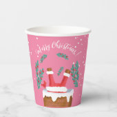 Grappige Santa in Schoorsteen Roze Papier Cup Papieren Bekers (Voorkant)