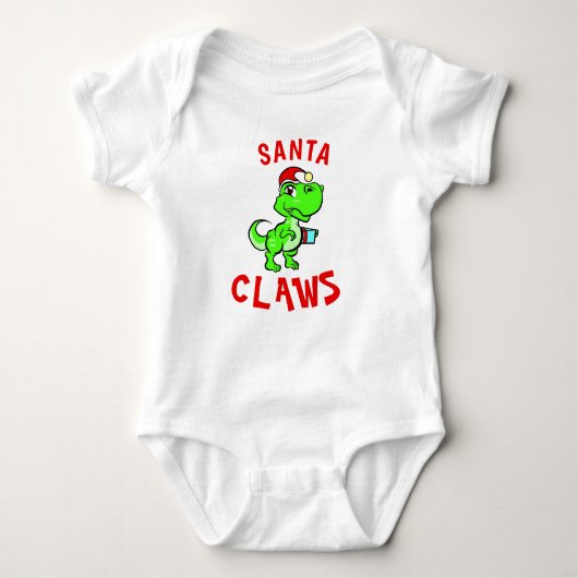 Grappige Santa Klauwen Dinosaur Baby's 1e Kerstmis Romper (Voorkant)