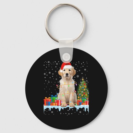 Grappige Santa Labrador hond kerstverlichting kers Sleutelhanger (Voorkant)