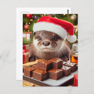 Grappige Santa Otter Met Brownies voor Kerstmis Briefkaart