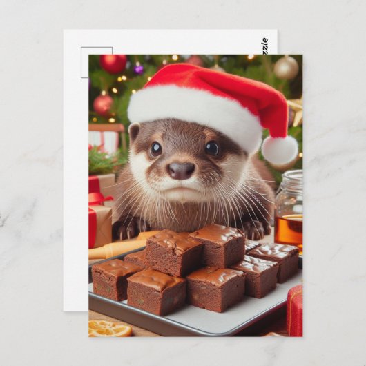 Grappige Santa Otter Met Brownies voor Kerstmis Briefkaart (Voorkant / Achterkant)