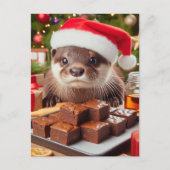 Grappige Santa Otter Met Brownies voor Kerstmis Briefkaart (Voorkant)