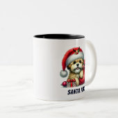 Grappige Santa Paws Schattigee Bichon Dog Tweekleurige Koffiemok (Voorkant rechts)