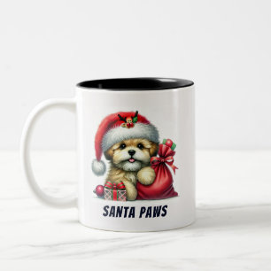 Grappige Santa Paws Schattigee Bichon Dog Tweekleurige Koffiemok