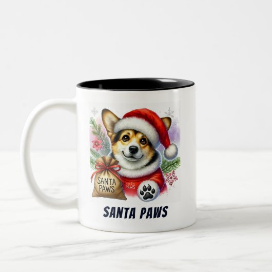Grappige Santa Paws Schattigee Corgi Dog Tweekleurige Koffiemok (Links)