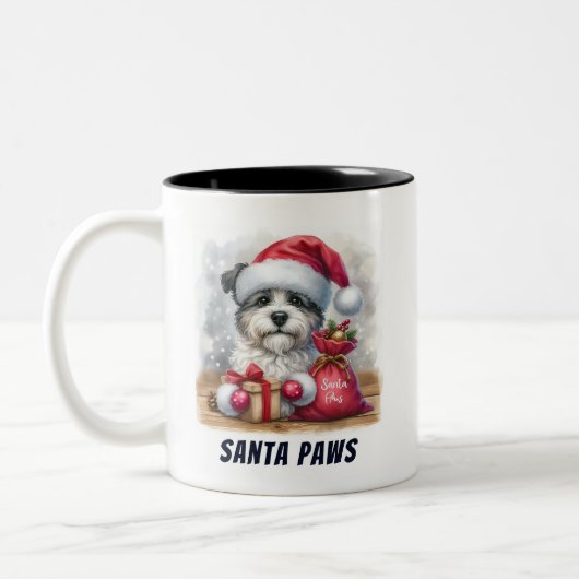 Grappige Santa Paws Schattigee hond Tweekleurige Koffiemok (Links)