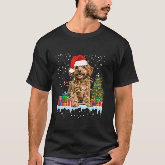 Grappige Santa Poedel Hond Kerstverlichting Xmas P T-shirt (Voorkant)