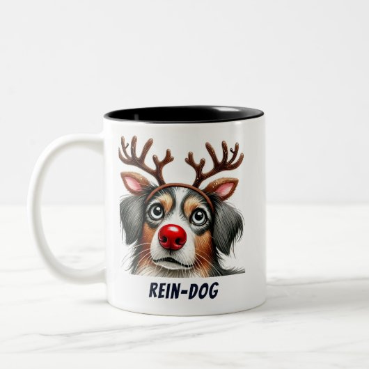 Grappige Santa Rein-Dog Tweekleurige Koffiemok (Links)