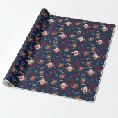 Grappige Santa Rendieren Naam Navy Blue Kerstmis Cadeaupapier (Uitgerold)