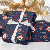 Grappige Santa Rendieren Naam Navy Blue Kerstmis Cadeaupapier
