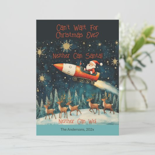 Grappige Santa Retro kerstavond Flat Holiday Kaart (Staand voorkant)