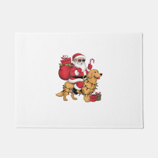 Grappige Santa Riding Golden Retriever Dog Kerstmi Deurmat (Voorkant)