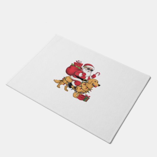 Grappige Santa Riding Golden Retriever Dog Kerstmi Deurmat (Schuin)