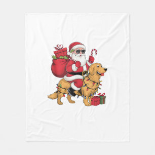 Grappige Santa Riding Golden Retriever Dog Kerstmi Fleece Deken
