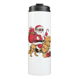 Grappige Santa Riding Golden Retriever Dog Kerstmi Thermosbeker