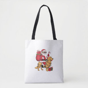 Grappige Santa Riding Golden Retriever Dog Kerstmi Tote Bag