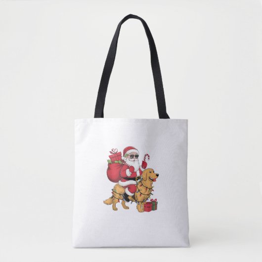 Grappige Santa Riding Golden Retriever Dog Kerstmi Tote Bag (Voorkant)